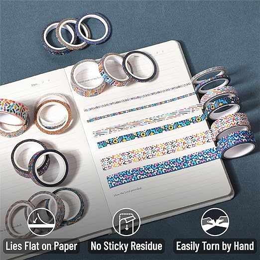 Mr. Pen- Washi Tape Set, 21 Rolls, Assorted Sizes, Geo Labyrinth, Washi Tape for Journaling