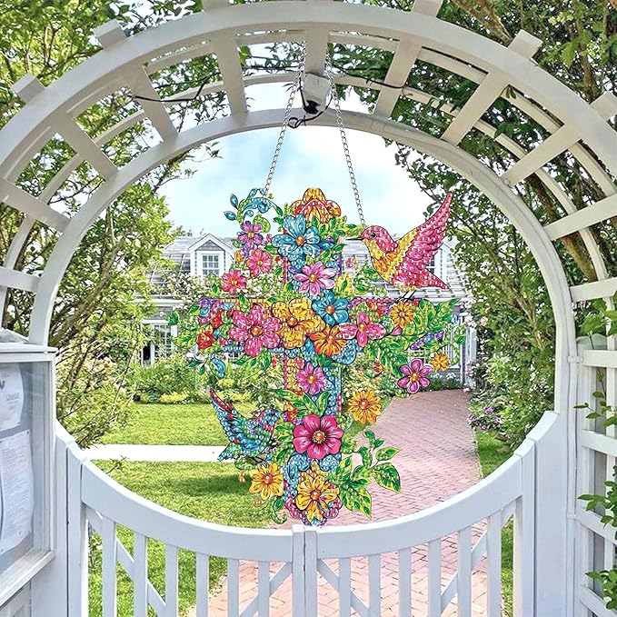 Wergund 5D DIY Bird Diamond Art Hanging Kits, Hanging Diamond Art Crosse, Acrylic Special Shaped Rhinestone, Window Hanging Pendants for Home Wall Garden Front Door Outdoor Decor Gift(Bird)