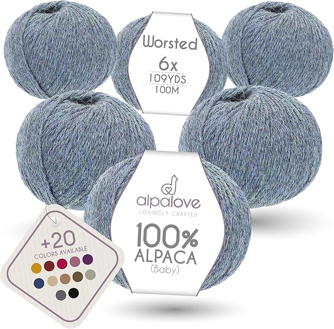 Worsted Set (6 x 1.75 oz) Super Soft Baby Alpaca Knitting Yarn Grey Green 656 Yards