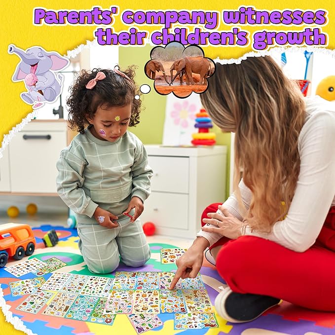 sinceroduct 64 sheets stickers for kids, 1800+pcs animal sticker, 16 animal themes water bottle stickers, scrapbooking party favors classroom for kids, children, teacher, parent