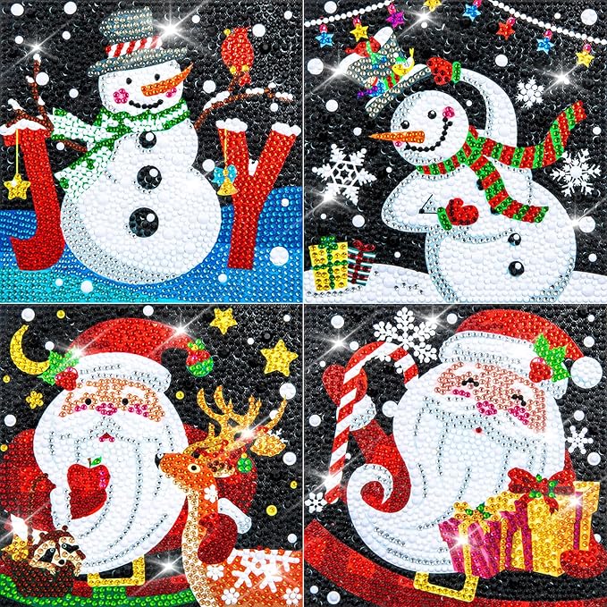 Labeol Diamond Art Kits for Kids Crafts for Girls Ages 6-8-10-12 Easy to DIY Creative Diamond Art Sticker Craft by Numbers Kits for Kids and Adult Beginners (4 Pack Christmas)