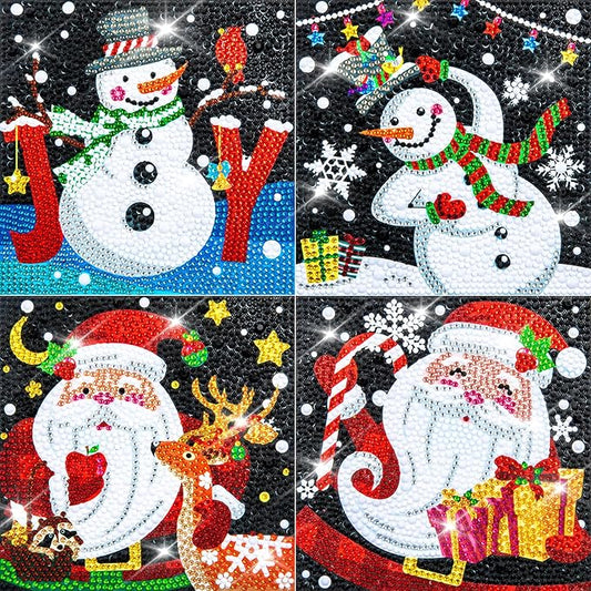 Labeol Diamond Art Kits for Kids Crafts for Girls Ages 6-8-10-12 Easy to DIY Creative Diamond Art Sticker Craft by Numbers Kits for Kids and Adult Beginners (4 Pack Christmas)
