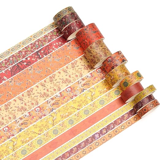 12 Rolls Chinoiserie Washi Tape Set Chinese Arts Adhesive Tapes Geometric Garden Decorative Masking Tape Sets for Craft, Kids, Scrapbook, DIY, Gift Wrapping (Ode to The River)