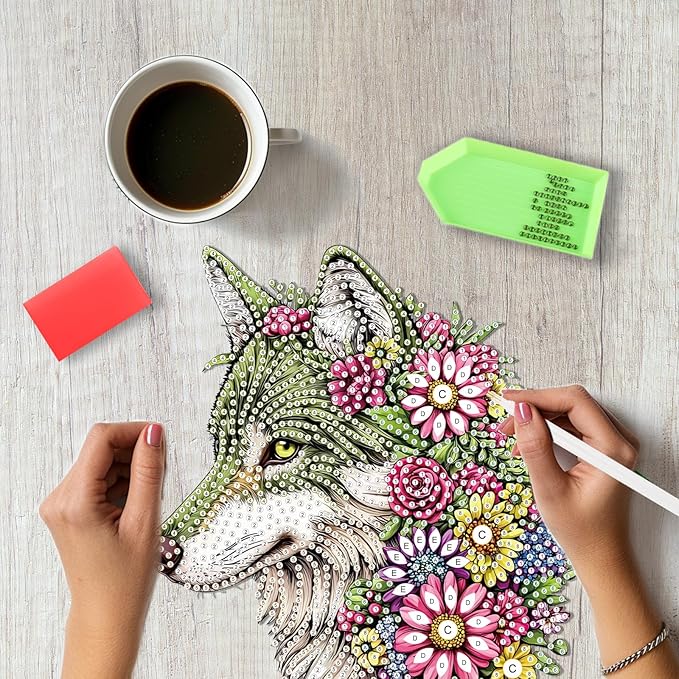 SENQAO Wolf Diamond Art Hanging Kits for Adults Kids, Acrylic Diamonds Painting Pendant Board Kit Wolf, Diamond Art Painting Window Pendants Home Garden Wall Hanging Kits Hanging Ornament