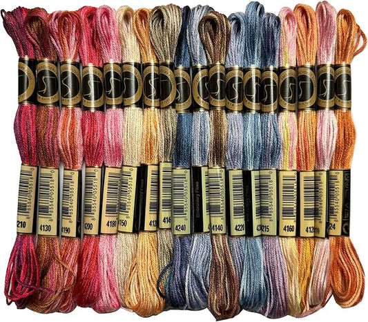 Magical Color Variations Floss Pack Six Strand Embroidery Variegated Cross Stitch Threads, Multi Color Set C, Pack of 18 Skeins