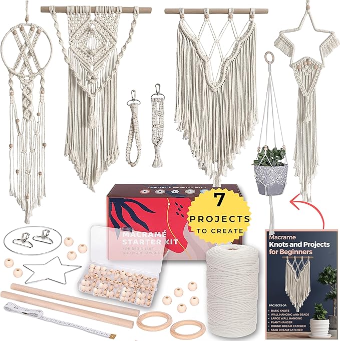 MIGO Creates Macrame Kits for Adults Beginners with 112 Macrame Supplies and 7 Projects Book: DIY Macrame Kit Includes 165 Yards Macrame Cord with Craft Supplies & Materials to Start Macrame!