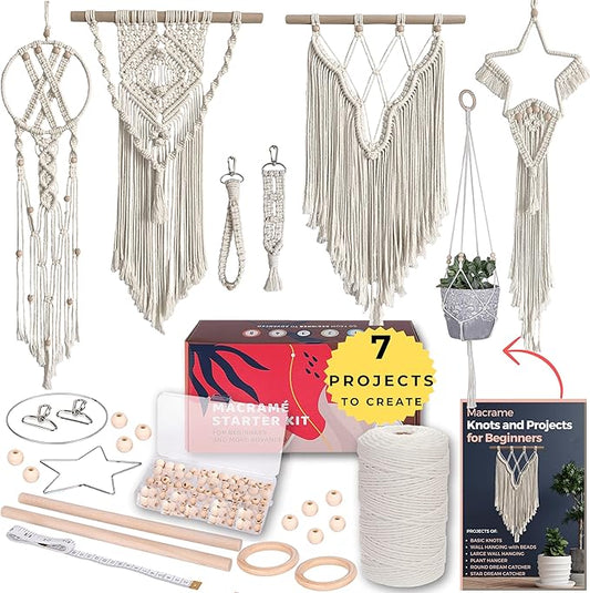 MIGO Creates Macrame Kits for Adults Beginners with 112 Macrame Supplies and 7 Projects Book: DIY Macrame Kit Includes 165 Yards Macrame Cord with Craft Supplies & Materials to Start Macrame!