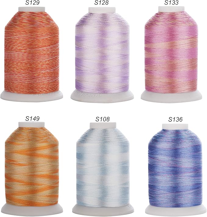 Simthread 6 Colors Polyester Variegated Embroidery Machine Thread 1100 Yards (1000M) for Decoration Babylock Singer Brother Janome Pfaff Bernina Husqvarna Embroidery and Sewing Machines - Sunset
