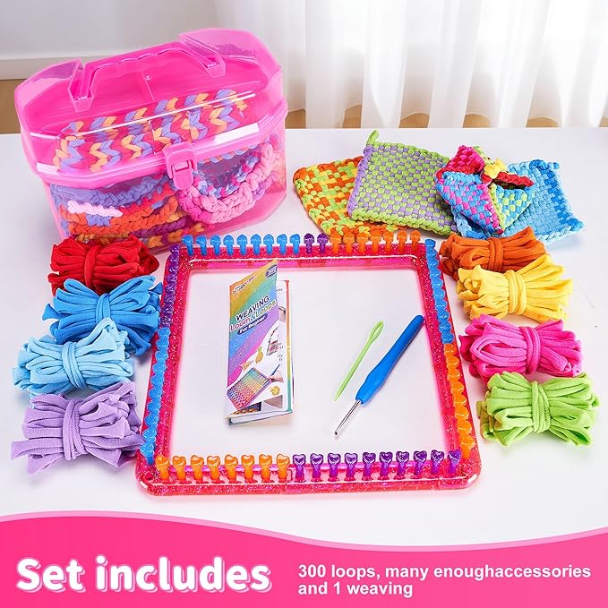daheypong Weaving Loom Kit, Arts and Crafts for Kids and Adults, Potholder Weaving Loom Kits with 300pcs Craft Loops, Make Craft Potholders and Friendship Bracelets, Ideal Gifts for Girls