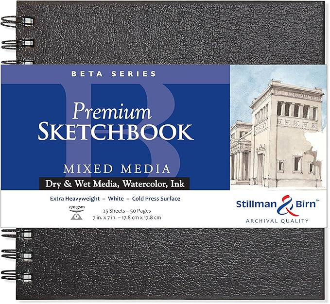 Stillman & Birn Beta Series Wirebound Sketchbook, 7" x 7", 270 gsm (Extra Heavyweight), White Paper, Cold Press Surface