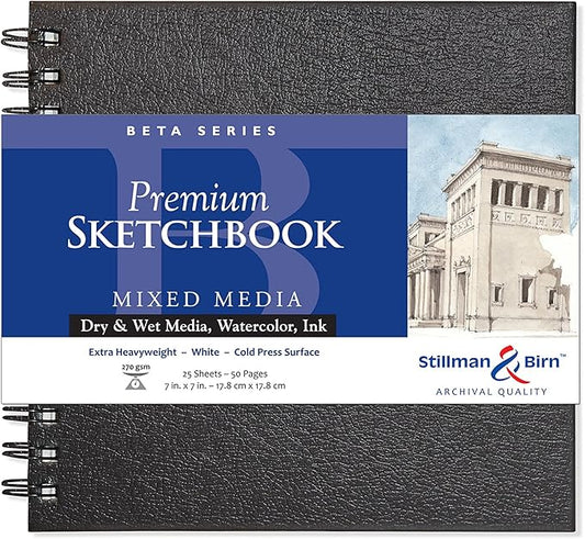 Stillman & Birn Beta Series Wirebound Sketchbook, 7" x 7", 270 gsm (Extra Heavyweight), White Paper, Cold Press Surface