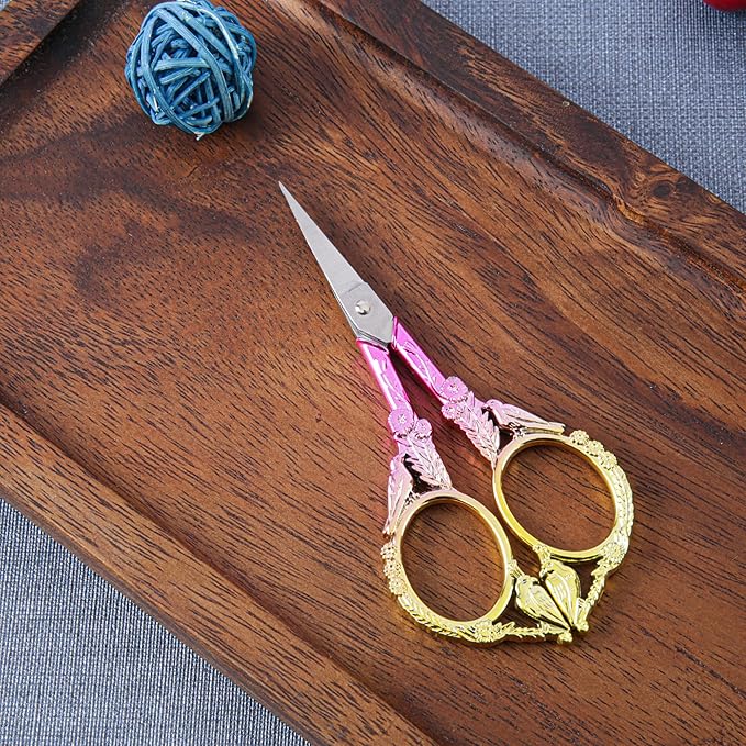 Crochet Scissors with Cover – Pink Gold Vintage Small Embroidery Scissors, Sharp Craft Scissors for Yarn Thread Sewing Needlework, Cute Bird Design Gift for Crocheter Quilter, 4.6 Inch