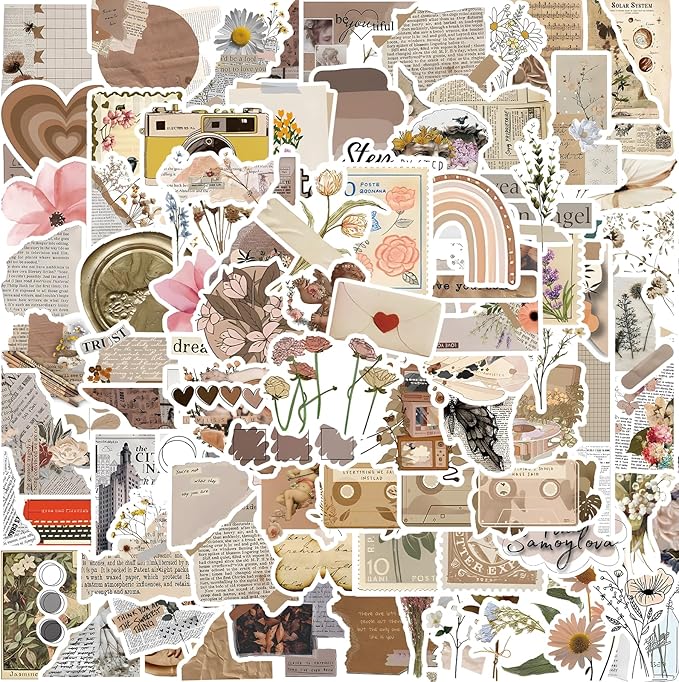120Pcs Vintage Stickers, Scrapbook Aesthetic Sticker, Scrapbooking Supplies, Daily Planner, Waterproof for Water Bottles, Handbook, Junk Diary Stickers for Teens Adults, DIY Paper Crafts