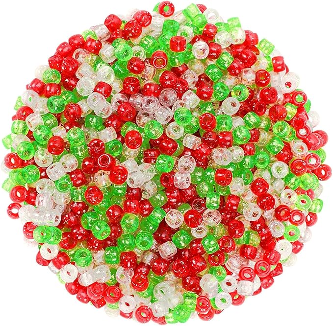 UPINS 1200Pcs Christmas Glitter Pony Beads Bulk for Necklace Bracelets Earrings Jewelry Making Christmas Party Decoration Supplies DIY Craft Hair Beads
