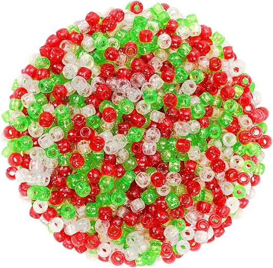 UPINS 1200Pcs Christmas Glitter Pony Beads Bulk for Necklace Bracelets Earrings Jewelry Making Christmas Party Decoration Supplies DIY Craft Hair Beads