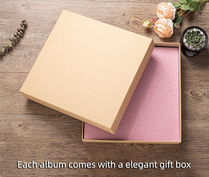 Super Large Photo Album Self Adhesive Scrapbook Album for 4×6 5×7 8×10 10×12 or Bigger Pictures DIY Magnetic Linen Cover Album 80Sheets/160Pages DIY Photo Album(Pink)