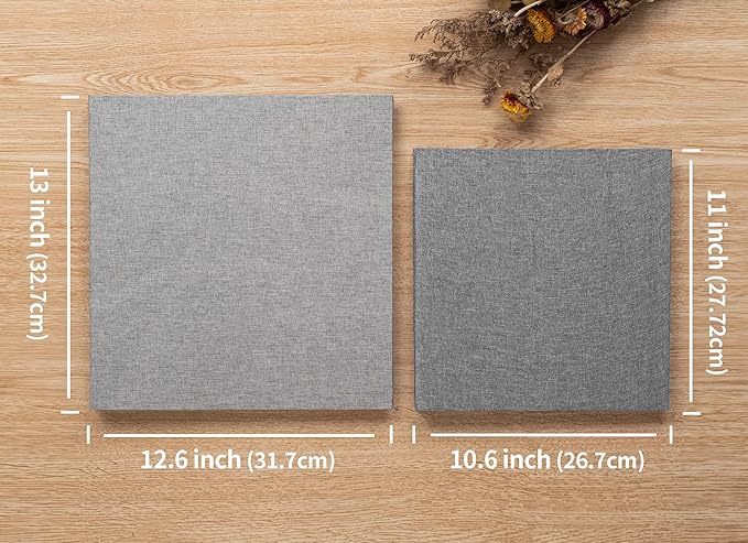 Large Photo Album Self Adhesive 4x6 8x10 10x12 13"x12.8" Magnetic Scrapbook 12.6"x11" Inch 60 Sticky Pages Linen Cover DIY Photo Album with A Metallic Pen and DIY Stickers(Grey)