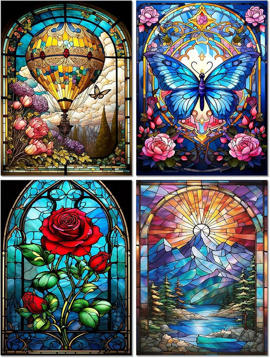 Muzagroo Art Rose Diamond Painting Kits for Adults, Colorful 5D Diamond Art Kits for Living Room Wall Art, DIY Drill Art 12x16 inches Gem Arts and Crafts 4PCS