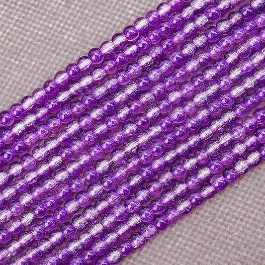 400PCs 4mm Purple Crackle Glass Beads Bulk, Round Smooth Hole Glass Crystal Beads for Jewelry Making, DIY Bracelets, Necklaces, Bag Charms, Keychains and Craft Projects