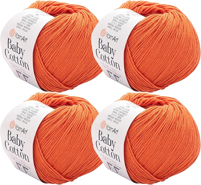 YarnArt Baby Cotton Yarn 4-Pack – Soft Knitting Yarn for Baby & Summer, 50% Cotton 50% Acrylic, 1.76 Oz Each, 180.44 Yds/Skein – Ideal for Amigurumi & Crochet Projects (421)