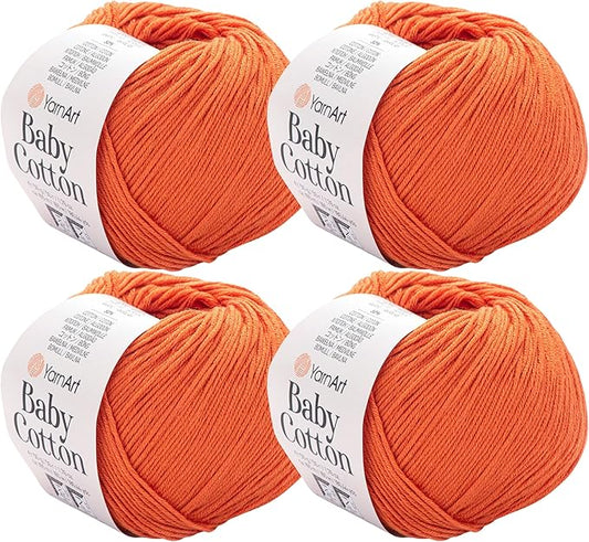 YarnArt Baby Cotton Yarn 4-Pack – Soft Knitting Yarn for Baby & Summer, 50% Cotton 50% Acrylic, 1.76 Oz Each, 180.44 Yds/Skein – Ideal for Amigurumi & Crochet Projects (421)