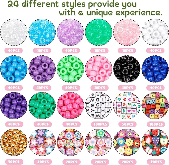 GMMA Colorful Plastic Pony Beads Shapes for Friendship Bracelets Multi-Colored Letter Polymer Clay Beads for Jewelry Making Hair Braiding DIY Bracelet Necklace Party Decorate