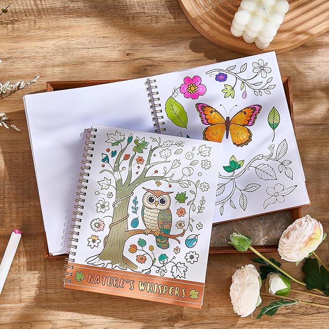 Natural Adult Coloring Book for Women with Spiral Binding, Beginner Funny Coloring Book for Stress Relief, 30 Pages Single-Sided Printing, Relaxation Gifts for Women,Men,Teens