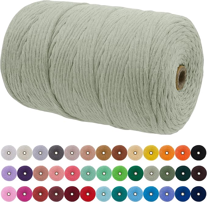 JeogYong Single Strand Macrame Cord 3mm x 218 Yards (656 Feet) Soft Cotton Rope Macrame Yarn 3 mm Macrame Cord, Macrame Supplies for Crafts Wall Hangings Plant Hangers Decorations (Bean Green)