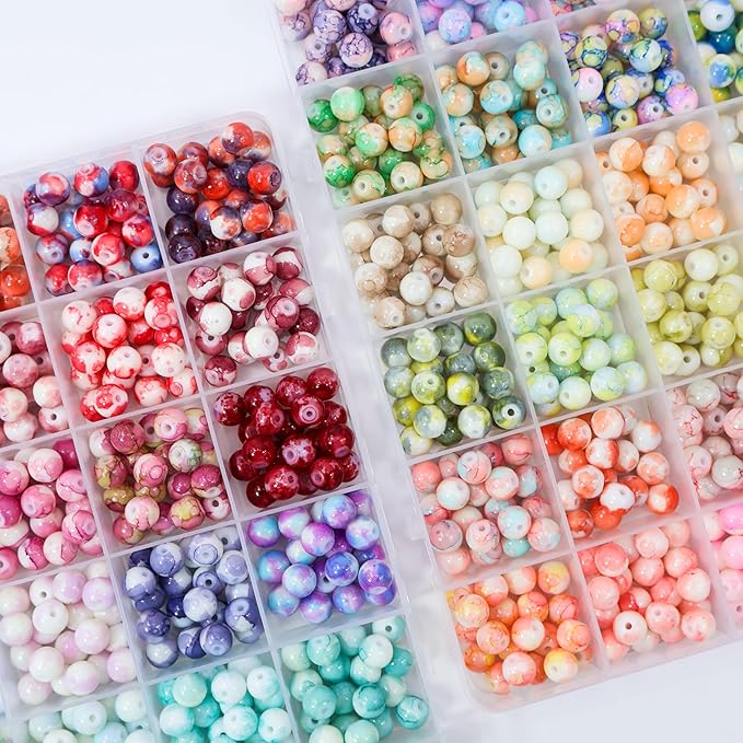 70 Colors 8mm Round Glass Beads for Jewelry Making, 1600Pcs Baking Paint Bead Bracelet Making Kit, with Gold Spacer Beads and Charms Beads Set, DIY Crafts Gifts for Women Men