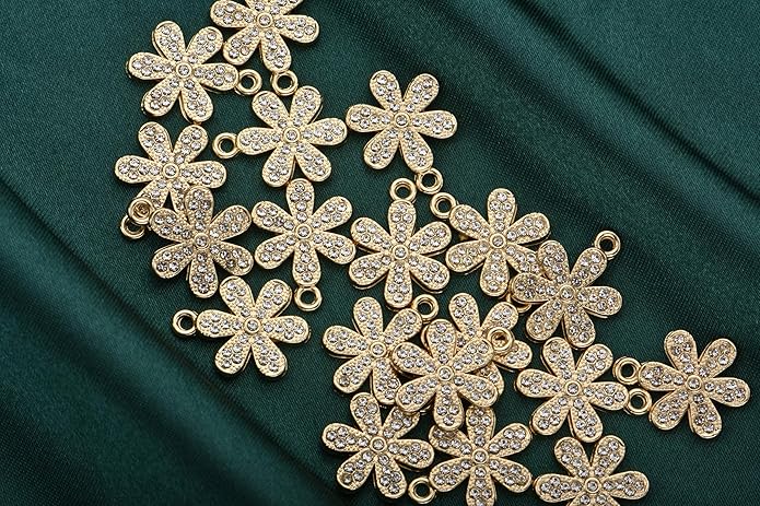 Pack of 20 Rhinestone Charms Gold Plated Pendants Pave Crystal Accessories for Necklace Bracelet Jewelry Making DIY Crafting
