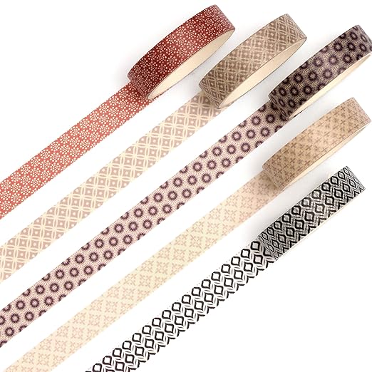Fantasy Washi Tape Set - 5 Rolls Texture Arts Adhesive Tapes Basic Patterns Decorative Masking Tape Sets for Craft, Kids, Scrapbook, DIY, Gift Wrapping (10-Modern Mosaic)