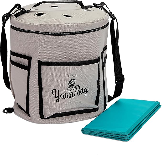 Juvale Knitting Bag - Separate Divided Yarn Holder - Portable Yarn Bag for Travel - Crochet Hook & Needle Holder - Multi-Colored, 100% Cotton, 11.8 x 9.8 In