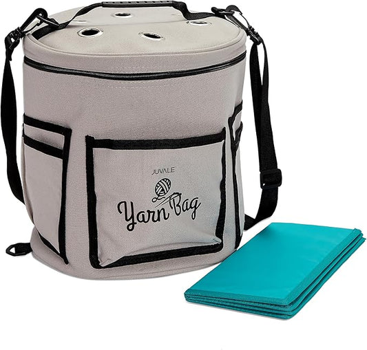 Juvale Knitting Bag - Separate Divided Yarn Holder - Portable Yarn Bag for Travel - Crochet Hook & Needle Holder - Multi-Colored, 100% Cotton, 11.8 x 9.8 In