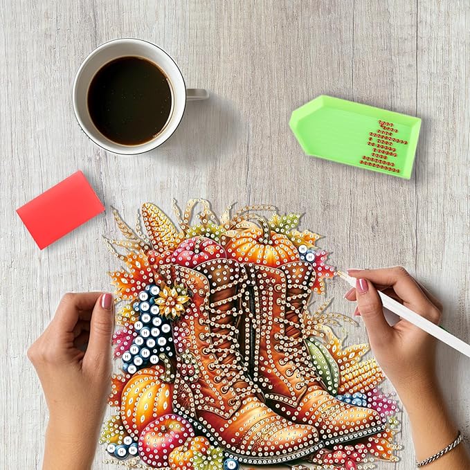 SENQAO Boots Diamond Art Hanging Kits for Adults Kids, Acrylic Diamonds Painting Pendant Board Kit Thanksgiving, Diamond Art Painting Window Pendants Home Garden Wall Hanging Kits Hanging Ornament