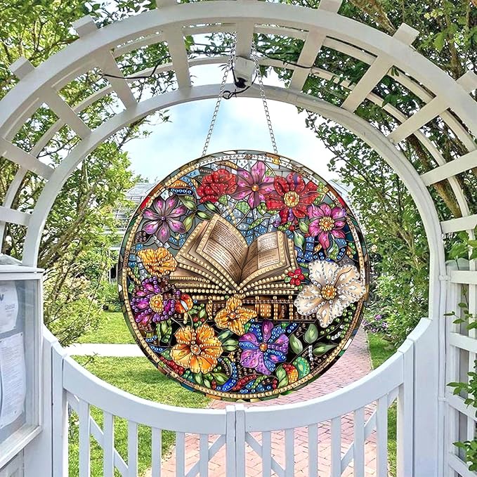Wergund 5D DIY Book Diamond Art Hanging Kits, Hanging Diamond Art Flower, Acrylic Special Shaped Rhinestone, Window Hanging Pendants for Home Wall Garden Front Door Outdoor Decor Gift(Book)-1