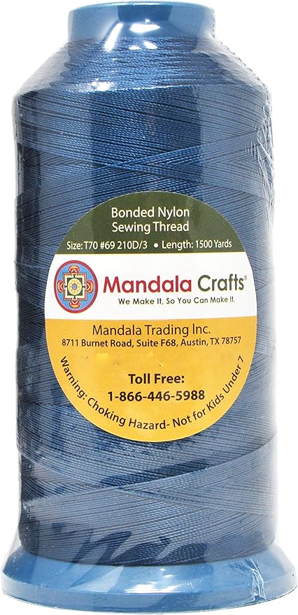 Mandala Crafts Size 69 210D T70 Bonded Nylon Thread - Airforce Blue 1500 YDs Tex 70 Heavy Duty Sewing Threads for Leather, Jeans, Weaving, Outdoor Marine Upholstery