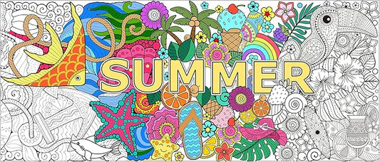 dvbonike jumbo mandala coloring poster giant summer color-in paper poster diy drawing blank doodle art banner 55.1 x 23.6 inch tablecloth wall decoration, home school activity party supplies for kids