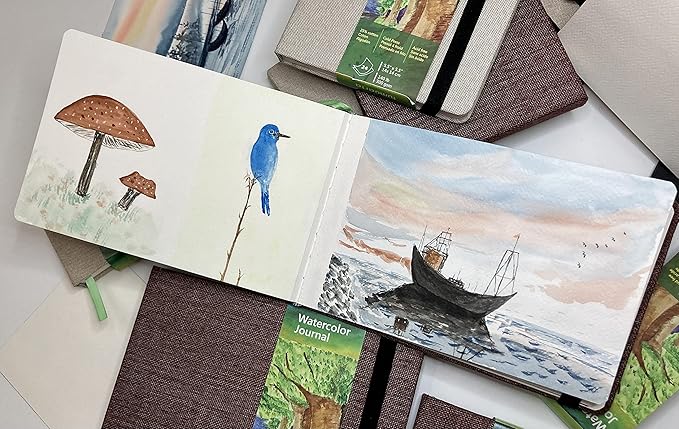 tumuarta Watercolor Journal, 8.25x5.5, 140 LB, 300 GSM, Cotton Paper, Cold Press, 24 Sheets, 48 Pages, Watercolor Paper Sketchbooks for Use As Travel Notebook and Mixed Media Pad