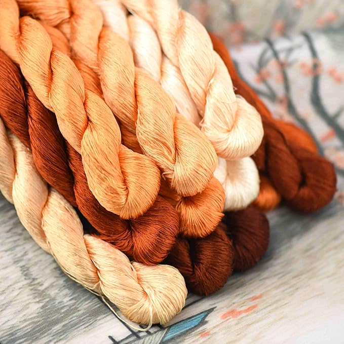 Natural 100% Silk Thread, Handmade Embroidery Thread Silk Floss 12 Colors 110m Each (76)