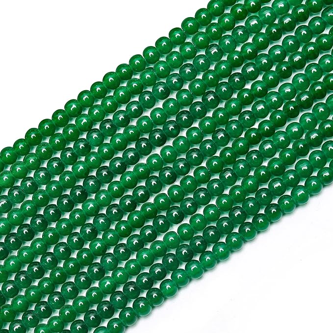 400PCs 4mm Deep Green Jade Glass Beads Bulk, Round Smooth Hole Glass Crystal Beads for Jewelry Making, DIY Bracelets, Necklaces, Bag Charms, Keychains and Craft Projects