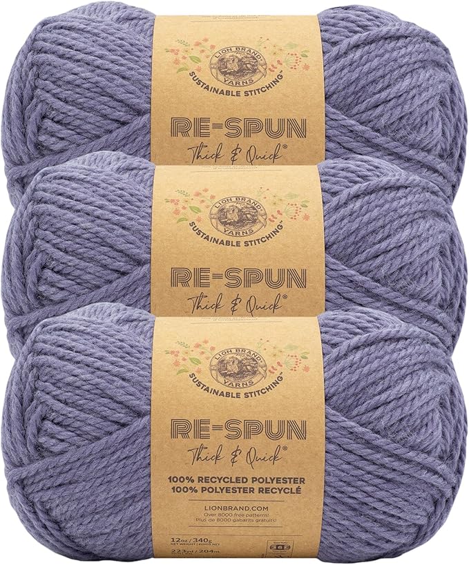 Lion Brand Yarn, Re-Spun Thick & Quick Super Bulky Yarn for Knitting, Crochet, and Crafts, Acai, 3 Pack, Soft Fiber for Chunky Blankets, Bulky Throws, and Cozy Sweaters