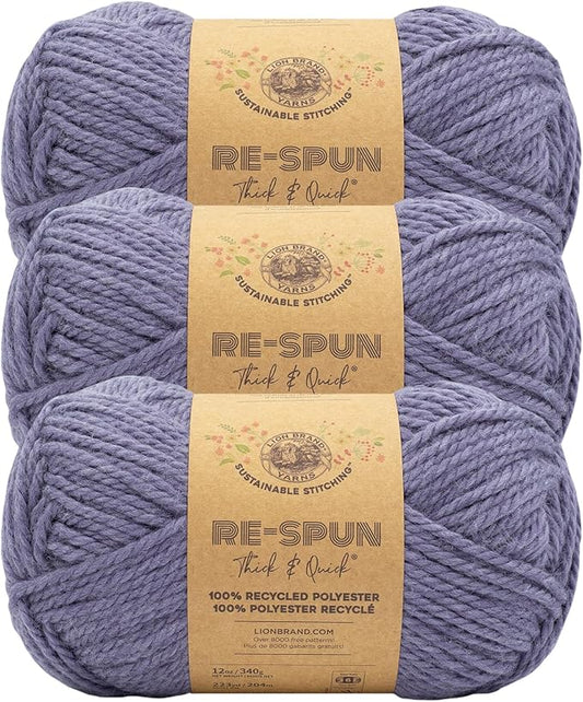 Lion Brand Yarn, Re-Spun Thick & Quick Super Bulky Yarn for Knitting, Crochet, and Crafts, Acai, 3 Pack, Soft Fiber for Chunky Blankets, Bulky Throws, and Cozy Sweaters