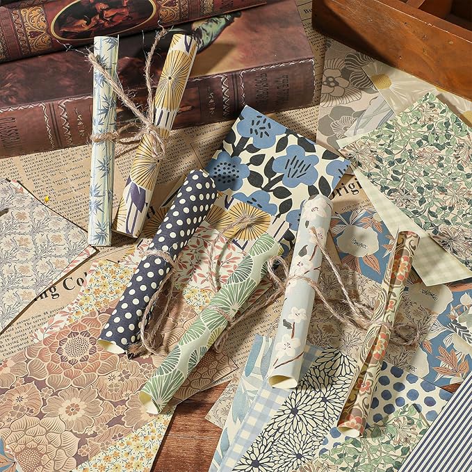 180 Sheets Patterned Paper, Scrapbook Paper for Decoration, Scrapbook Supplies Kit for Writing Planner, Drawing Travel Journal Art Craft Diary Embellishment (Blue, Green, Yellow)
