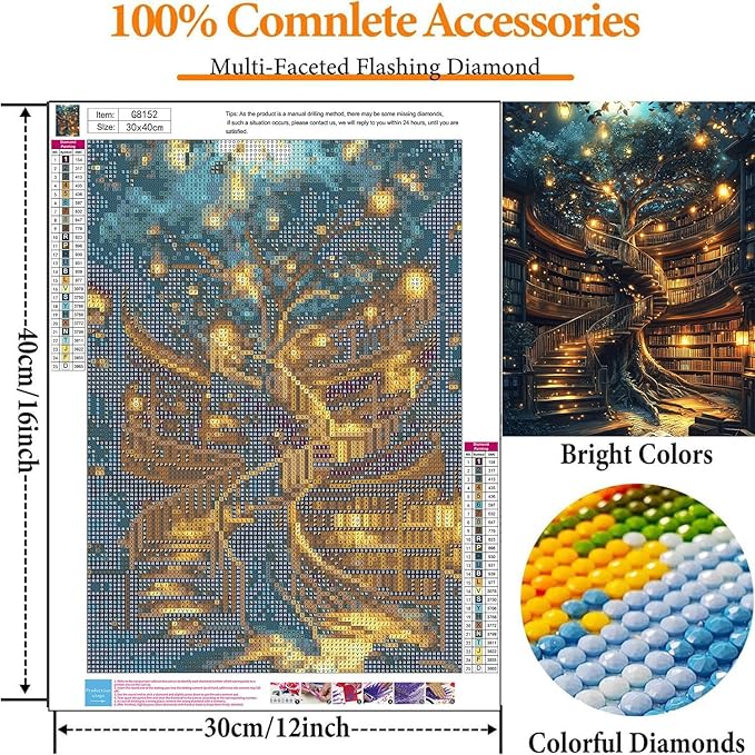 Gemozaic Diamond Art Kits for Adults- Tree of Life Diamond Painting Kits for Adults, Book Gem Art for Gift Home Wall Decor 12x16 Inch