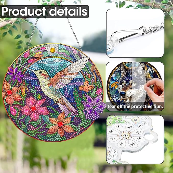 SKRYUIE Bird Hanging Diamond Art Kits for Adults Pendant Suncatcher, Special Shaped Crystal DIY Pearl Diamond Painting Kit, Gift for Mother Spring Summer Window Wreath Decor 7.28 x 7.48 Inch A13