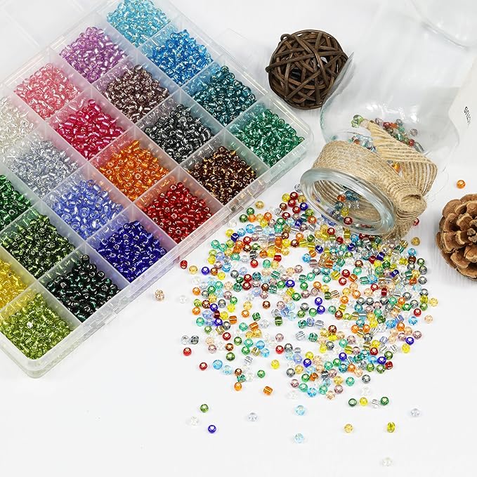 4mm Silver Lined Glass Seed Beads Kit - 3960pcs with Storage Box, 24 Vibrant Colors (165pcs/Color), Ideal for Jewelry Making, Bracelets & DIY Crafts
