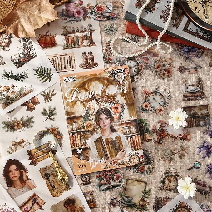 Stickers for Journaling, 20 Sheets Flower Junk Journal Sticker, PET Washi Materials Scrapbooking Supplies for Adults, People Women Planner Decorative Art Crafts