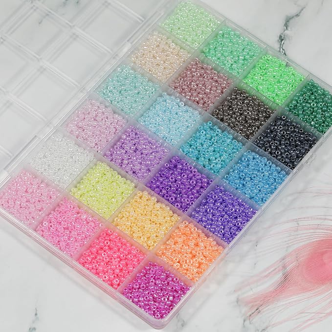 Size 3mm Glass Seed Beads 24 Ceylon Colors Total About 7200pcs,8/0 Seed Beads for Jewelry Making
