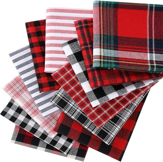Tatuo 12 Pieces Christmas Fat Fabric Bundles Buffalo Plaid Fat Quarters Cotton Fabric Square Bundles 19.5 x 15.7 Inch Charm Yarn-Dyed Checked Quilting for DIY Crafting Sewing(Simple Style)