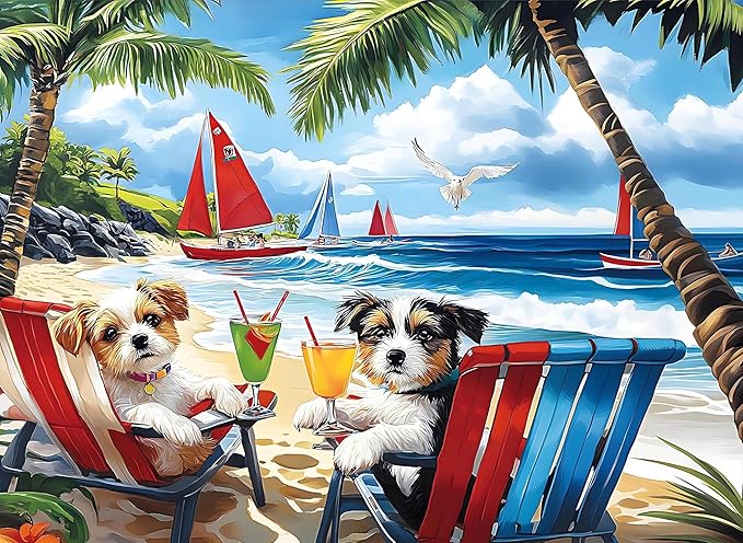 EIBEILI Adult Diamond Painting Set - Beach Puppy Diamond Painting Set, 5D Diamond Painting, DIY Full Diamond Painting Gemstone Craft 11.8x15.7 inches